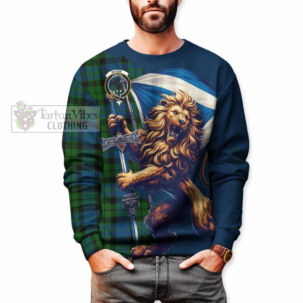 Tartan Vibes Clothing MacKie (McKie) Tartan Family Crest Sweatshirt with Scottish Majestic Lion