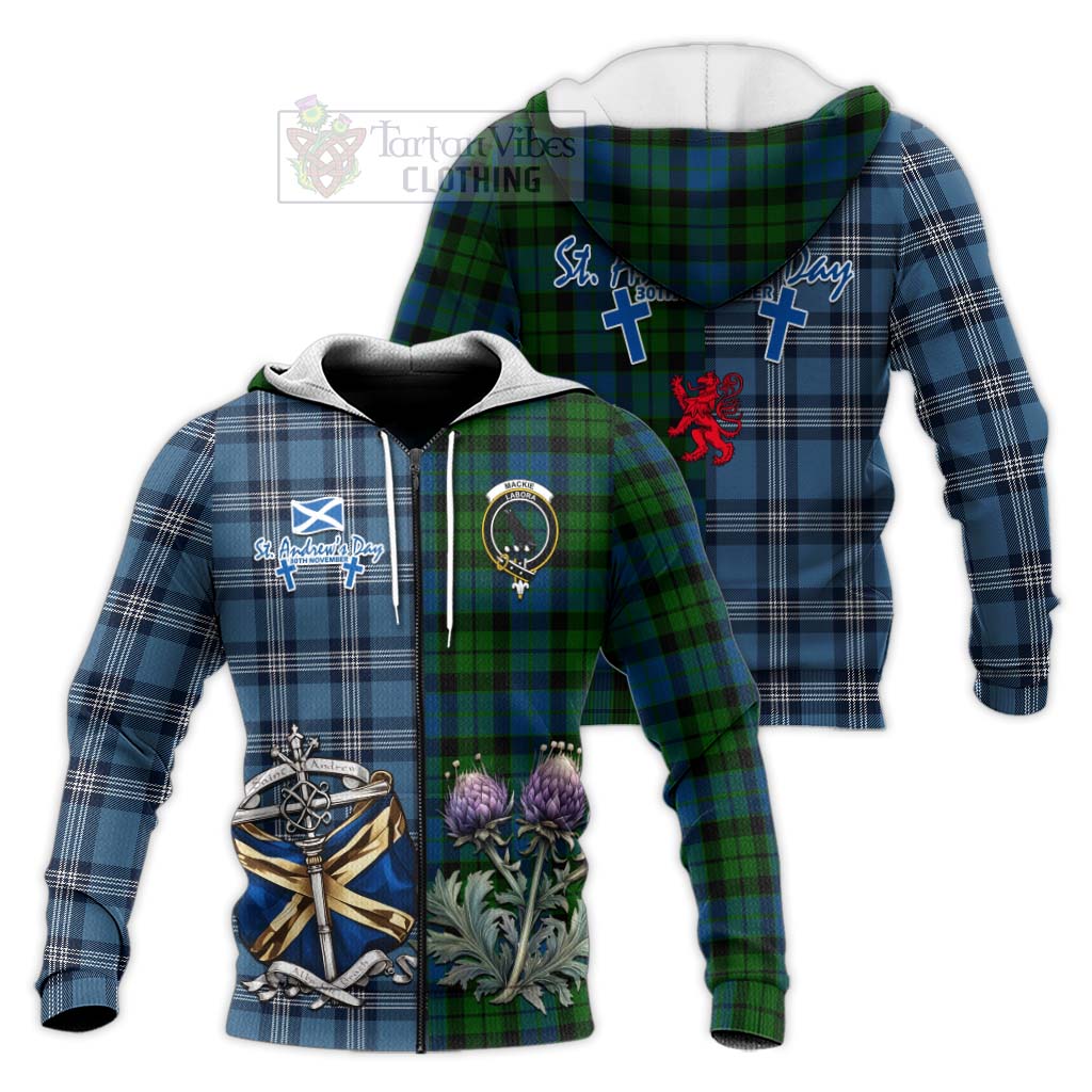 Tartan Vibes Clothing MacKie (McKie) Tartan Knitted Hoodie Happy St. Andrew's Day Half Tartan Style