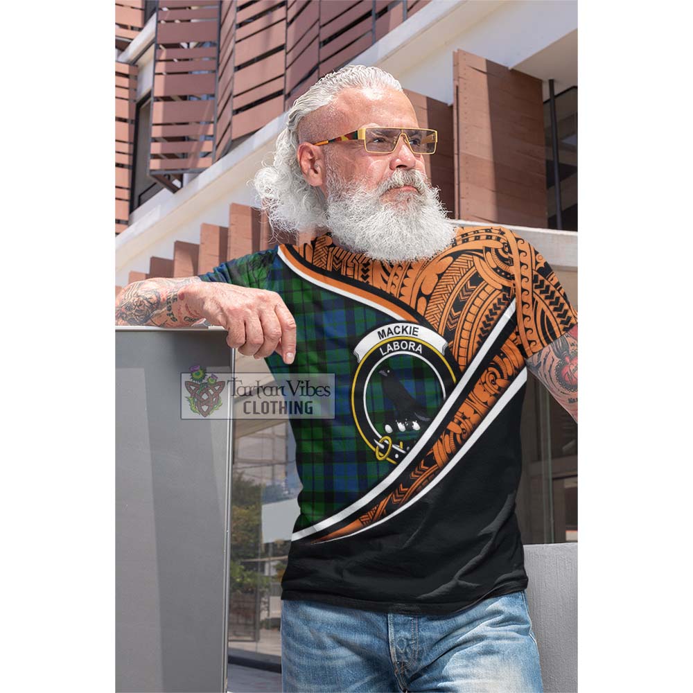 Tartan Vibes Clothing MacKie (McKie) Crest Tartan Cotton T-shirt with Maori Tattoo Style - Orange Version