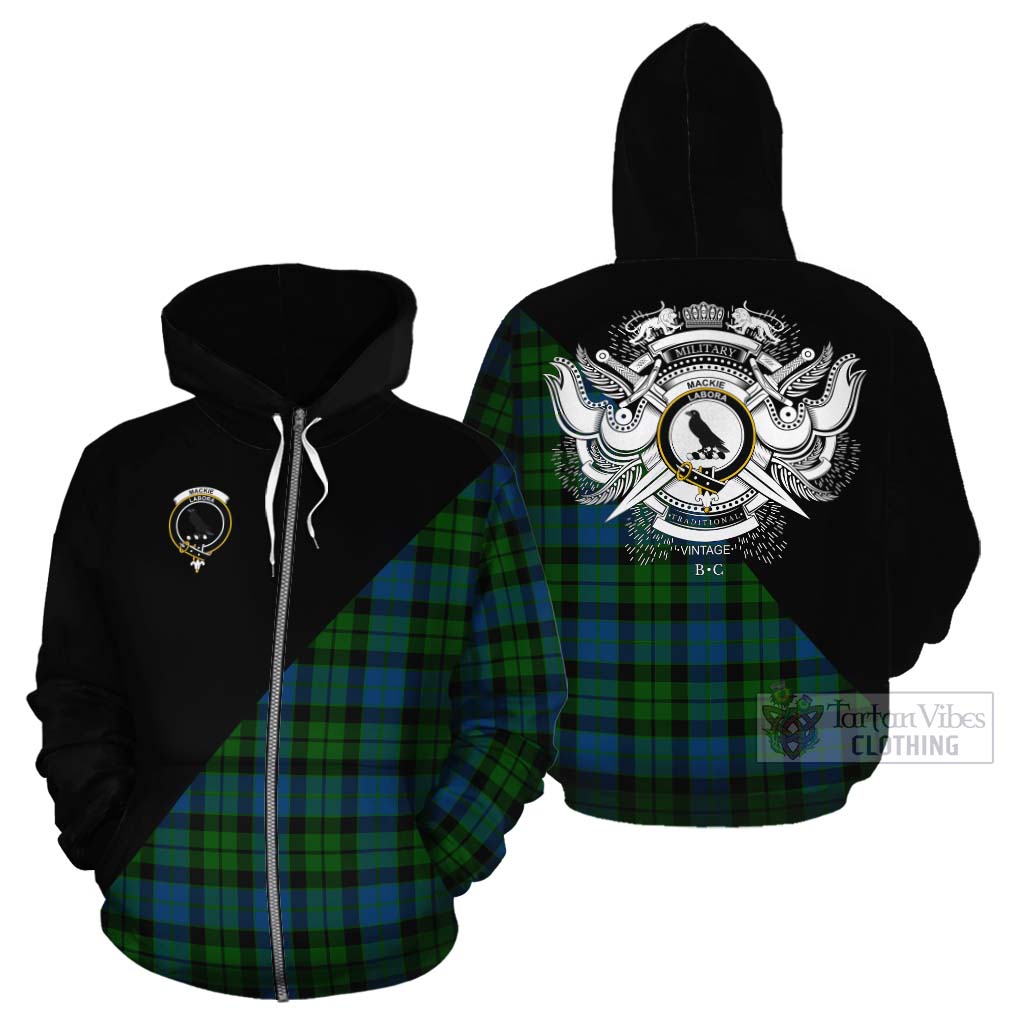 Tartan Vibes Clothing MacKie (McKie) Tartan Cotton Hoodie with Family Crest and Military Logo Style