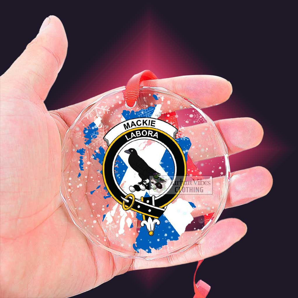 Tartan Vibes Clothing MacKie (McKie) Clan Crest Christmas Glass Ornament with Scotland Map