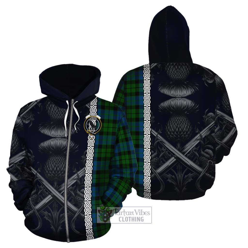 Tartan Vibes Clothing MacKie (McKie) Tartan Cotton Hoodie with Family Crest Cross Sword Thistle Celtic Vibes