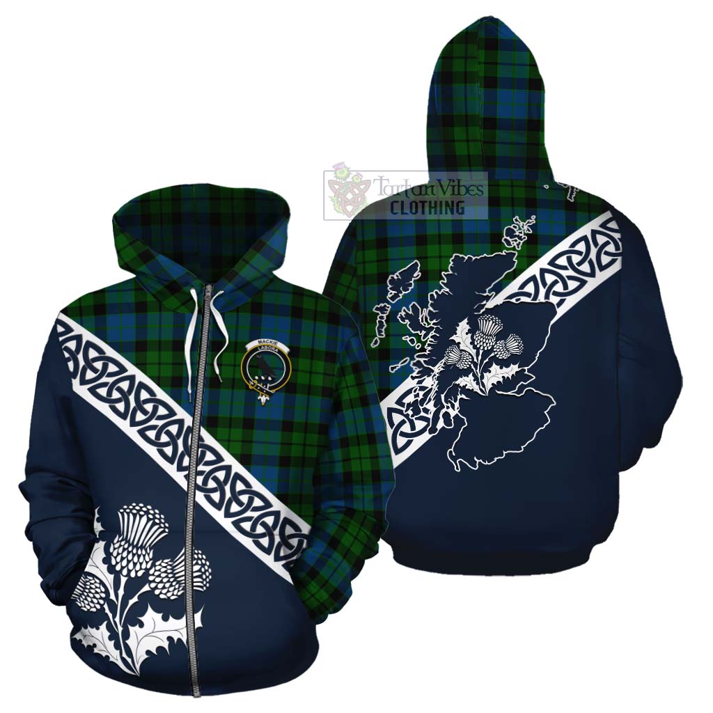 Tartan Vibes Clothing MacKie (McKie) Tartan Cotton Hoodie Featuring Thistle and Scotland Map