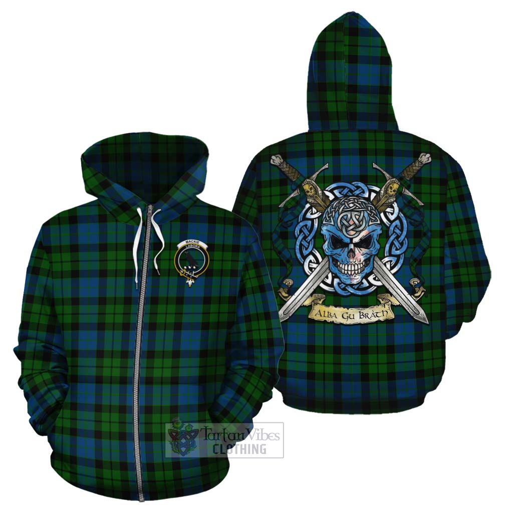 Tartan Vibes Clothing MacKie (McKie) Tartan Cotton Hoodie with Family Crest Celtic Skull Style