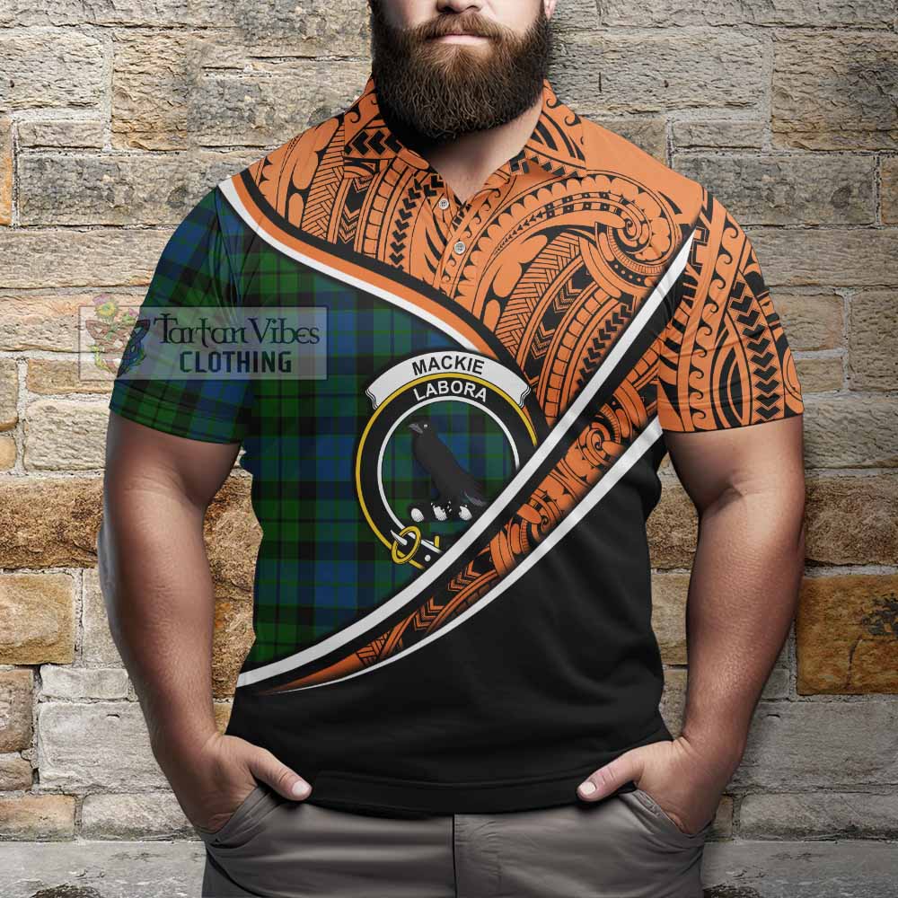 Tartan Vibes Clothing MacKie (McKie) Crest Tartan Polo Shirt with Maori Tattoo Style - Orange Version