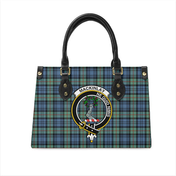 MacKinlay Ancient Tartan Leather Bag with Family Crest