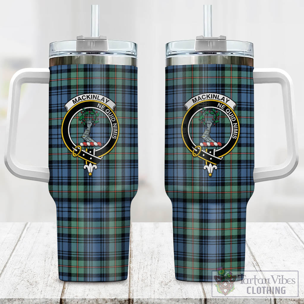 Tartan Vibes Clothing MacKinlay Ancient Tartan and Family Crest Tumbler with Handle