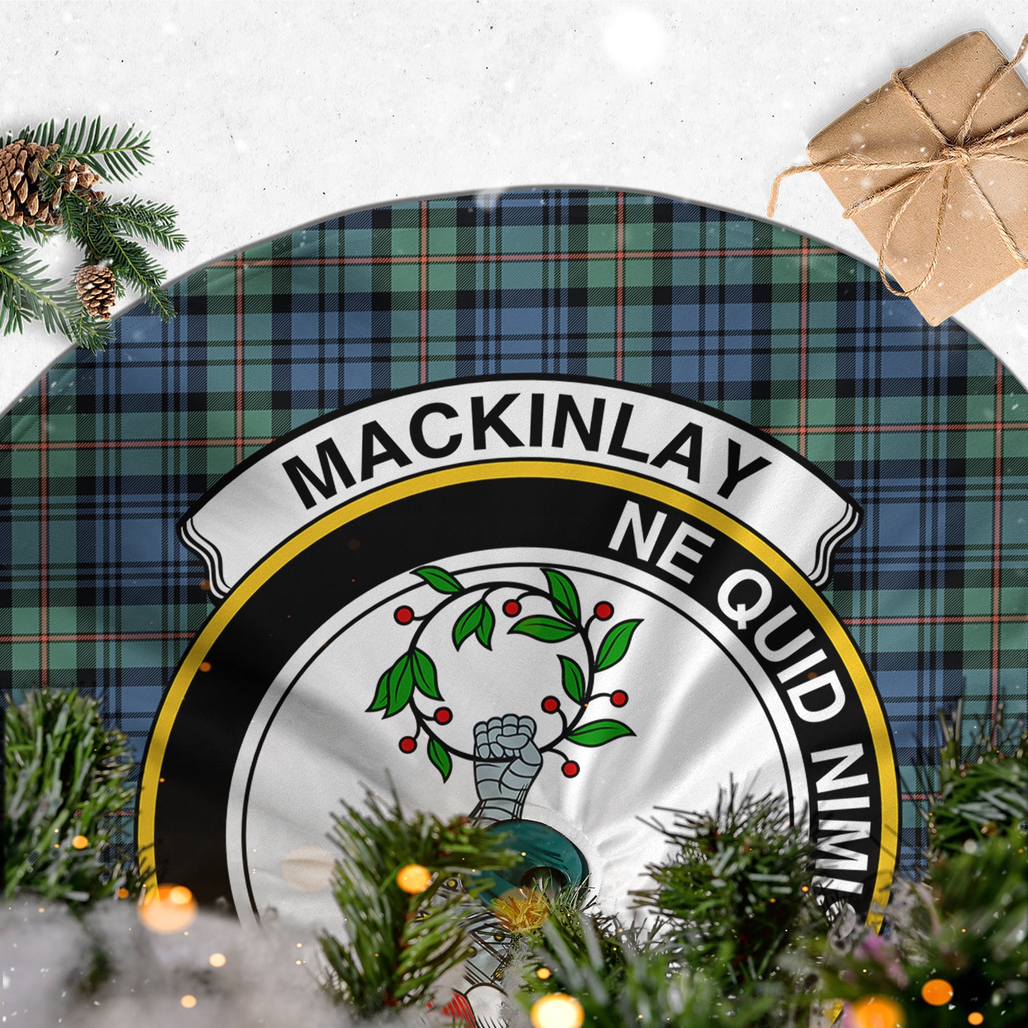 MacKinlay Ancient Tartan Christmas Tree Skirt with Family Crest - Tartanvibesclothing