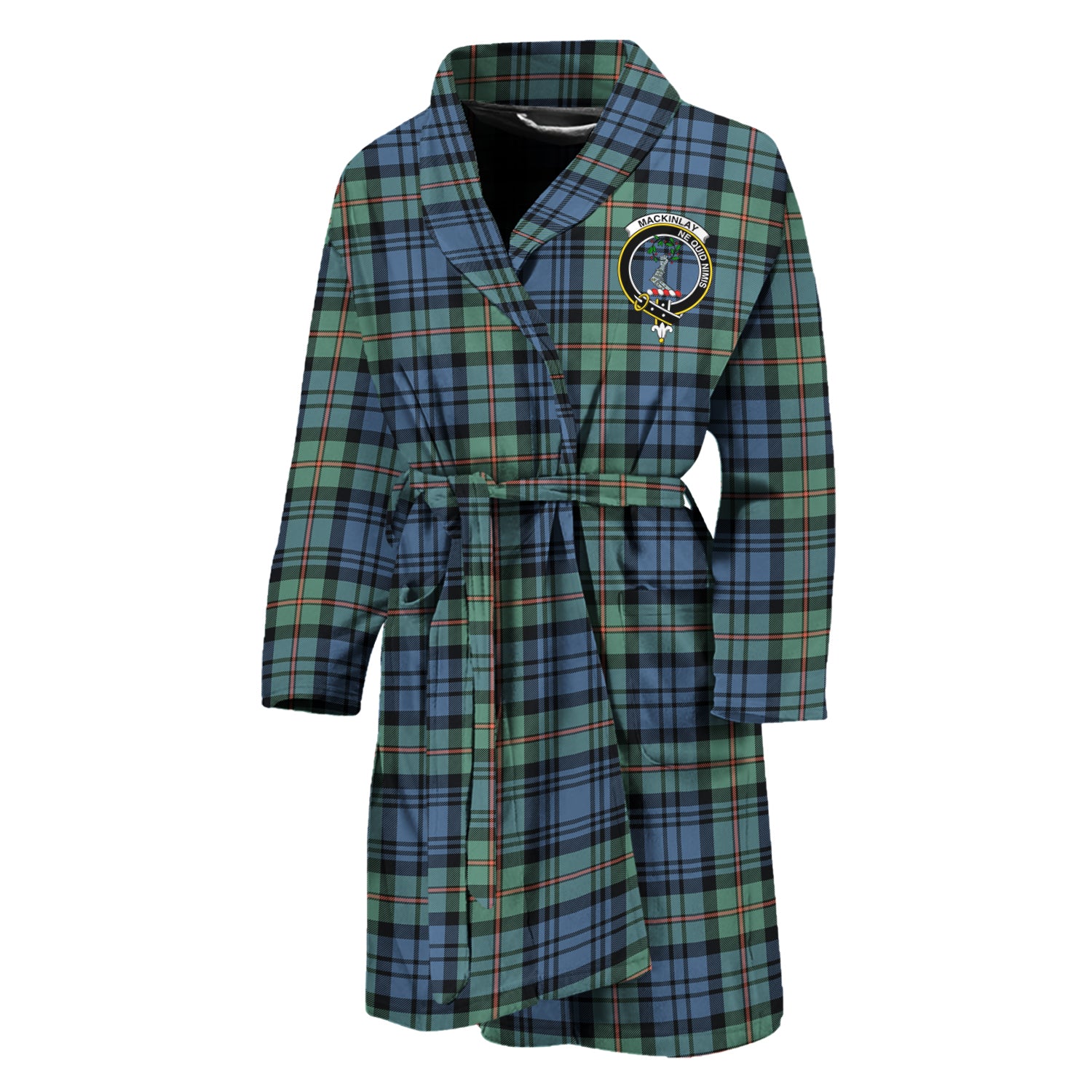 MacKinlay Ancient Tartan Bathrobe with Family Crest Unisex M - Tartan Vibes Clothing