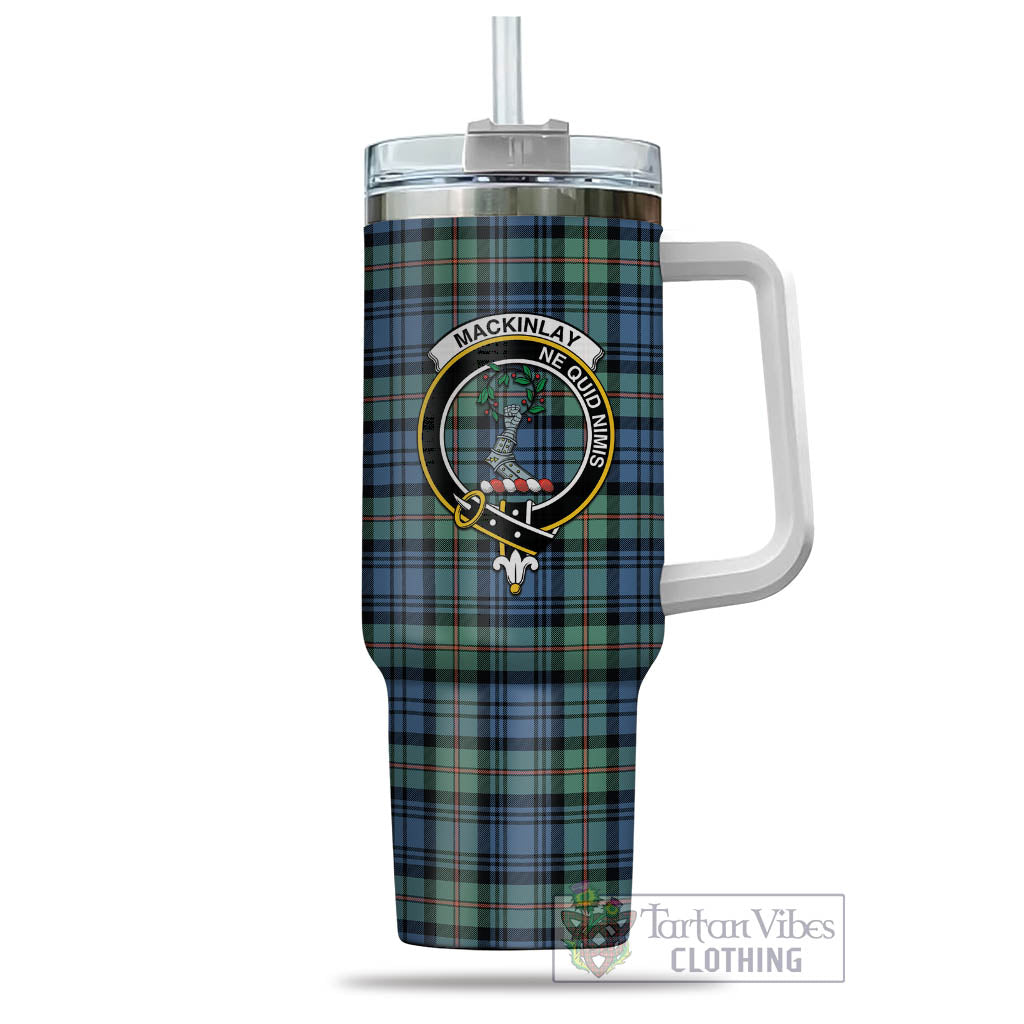 Tartan Vibes Clothing MacKinlay Ancient Tartan and Family Crest Tumbler with Handle