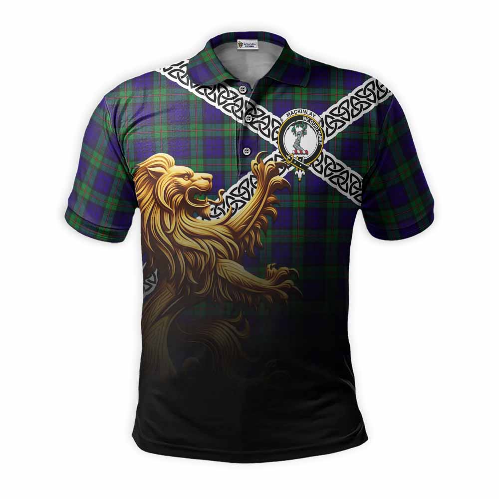 MacKinlay (McKinlay) Crest Tartan Polo Shirt with Golden Lion Emblem Celtic Style Kid - Tartan Vibes Clothing