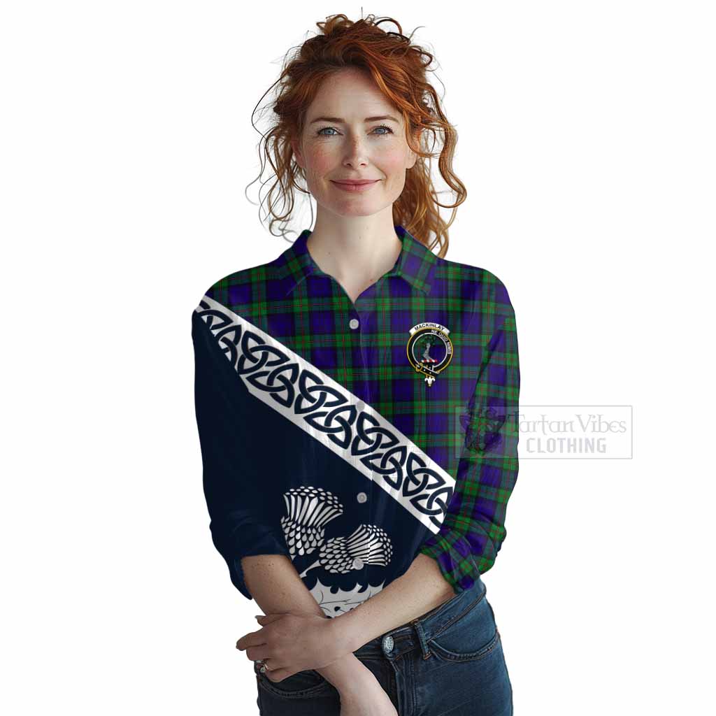 Tartan Vibes Clothing MacKinlay (McKinlay) Tartan Women's Casual Shirt Featuring Thistle and Scotland Map