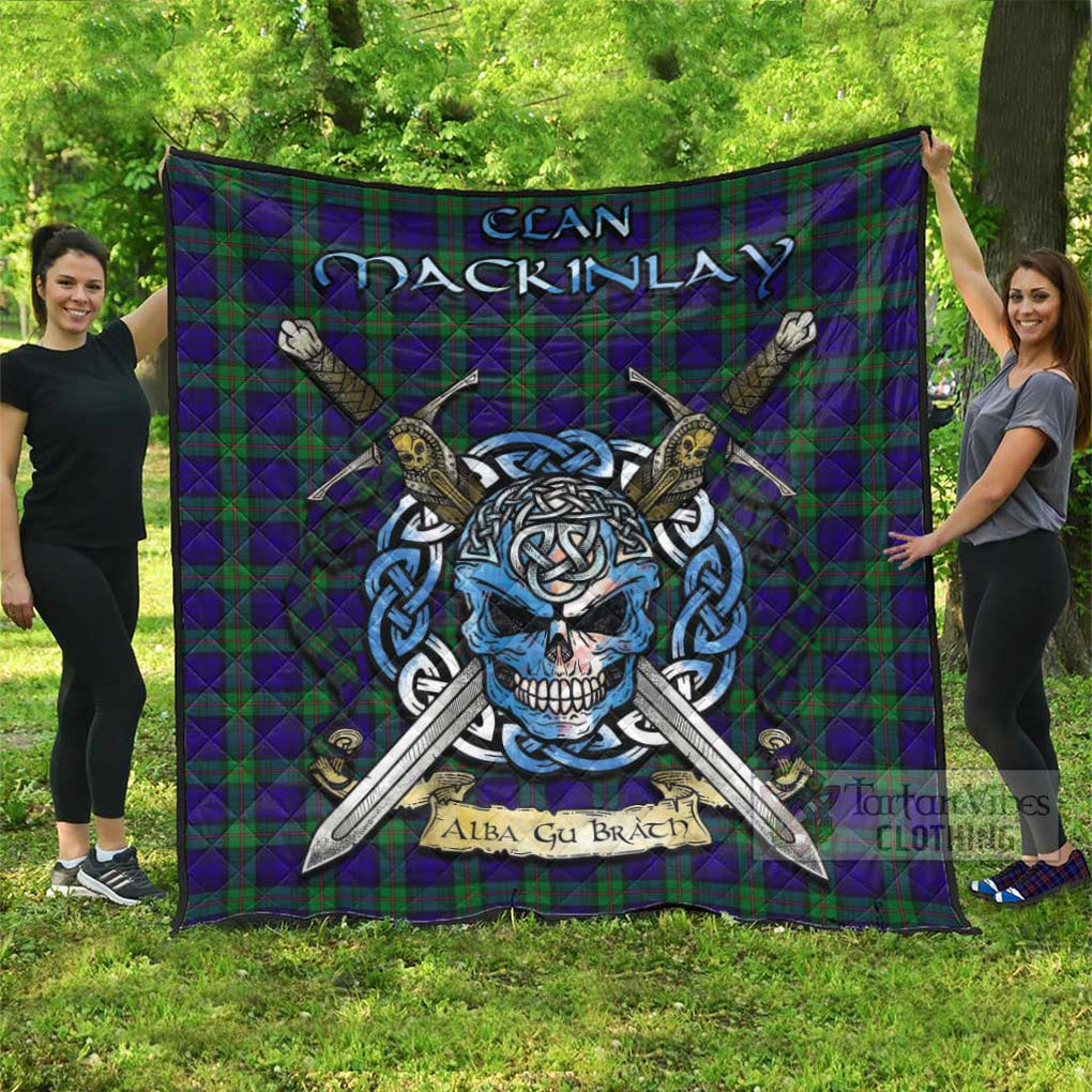 MacKinlay (McKinlay) Tartan Quilt with Celtic Skull Alba Gu Brath Style Super King Quilt 91" x 110" - Tartan Vibes Clothing