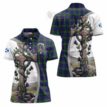 MacKinlay (McKinlay) Tartan Women's Polo Shirt with Family Crest and St. Andrew's Cross Accented by Thistle Vines Women - Tartan Vibes Clothing