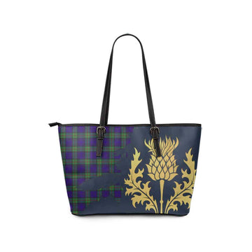 MacKinlay (McKinlay) Tartan Leather Tote Bag Gold Thistle Style - Tartan Vibes Clothing