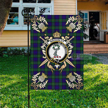 MacKinlay (McKinlay) Tartan Garden Flag with Family Crest and Golden Thistle Crossed Sword Design Garden Flag - Tartan Vibes Clothing