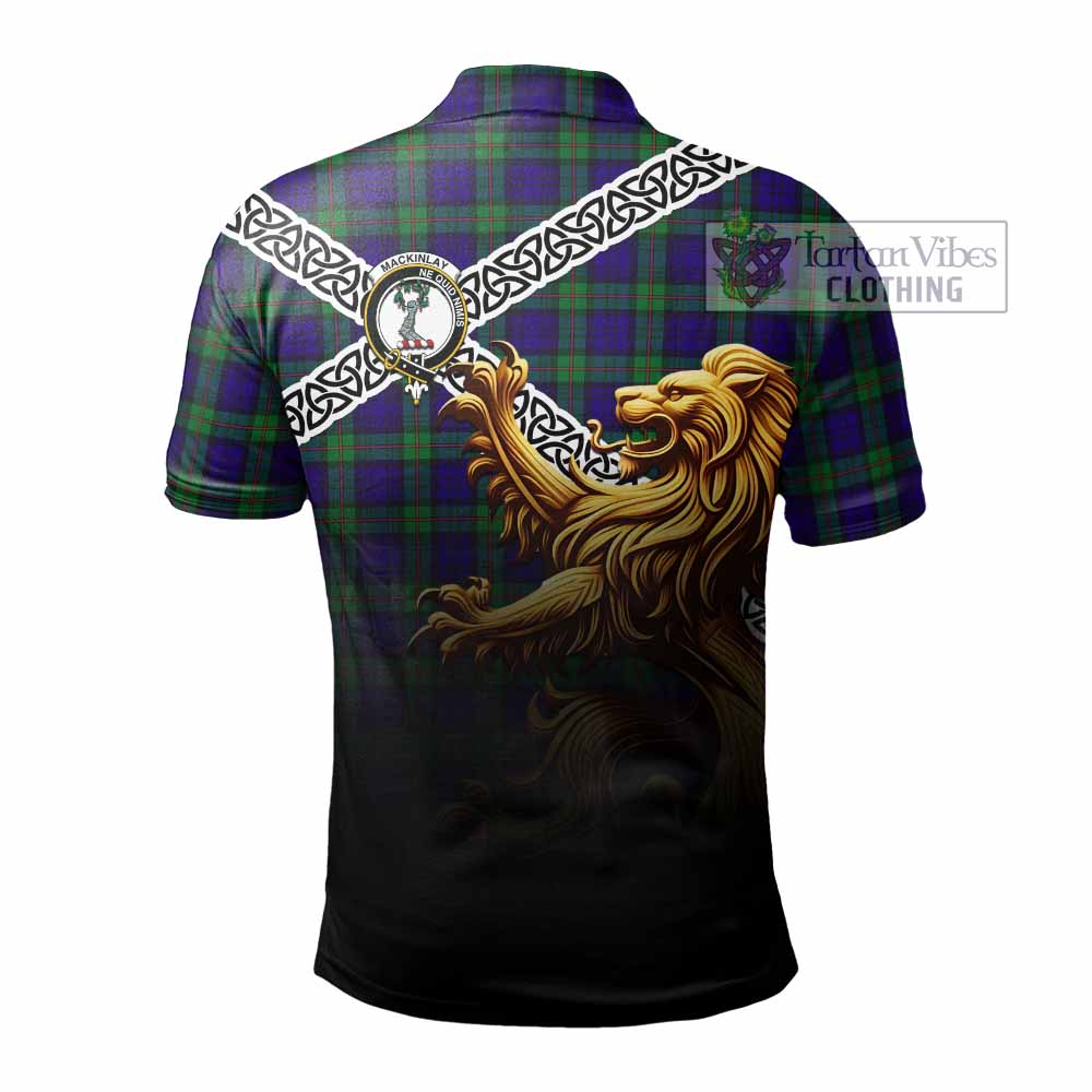 MacKinlay (McKinlay) Crest Tartan Polo Shirt with Golden Lion Emblem Celtic Style - Tartan Vibes Clothing