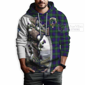 MacKinlay (McKinlay) Tartan Hoodie with Family Crest and St. Andrew's Cross Accented by Thistle Vines - Tartan Vibes Clothing