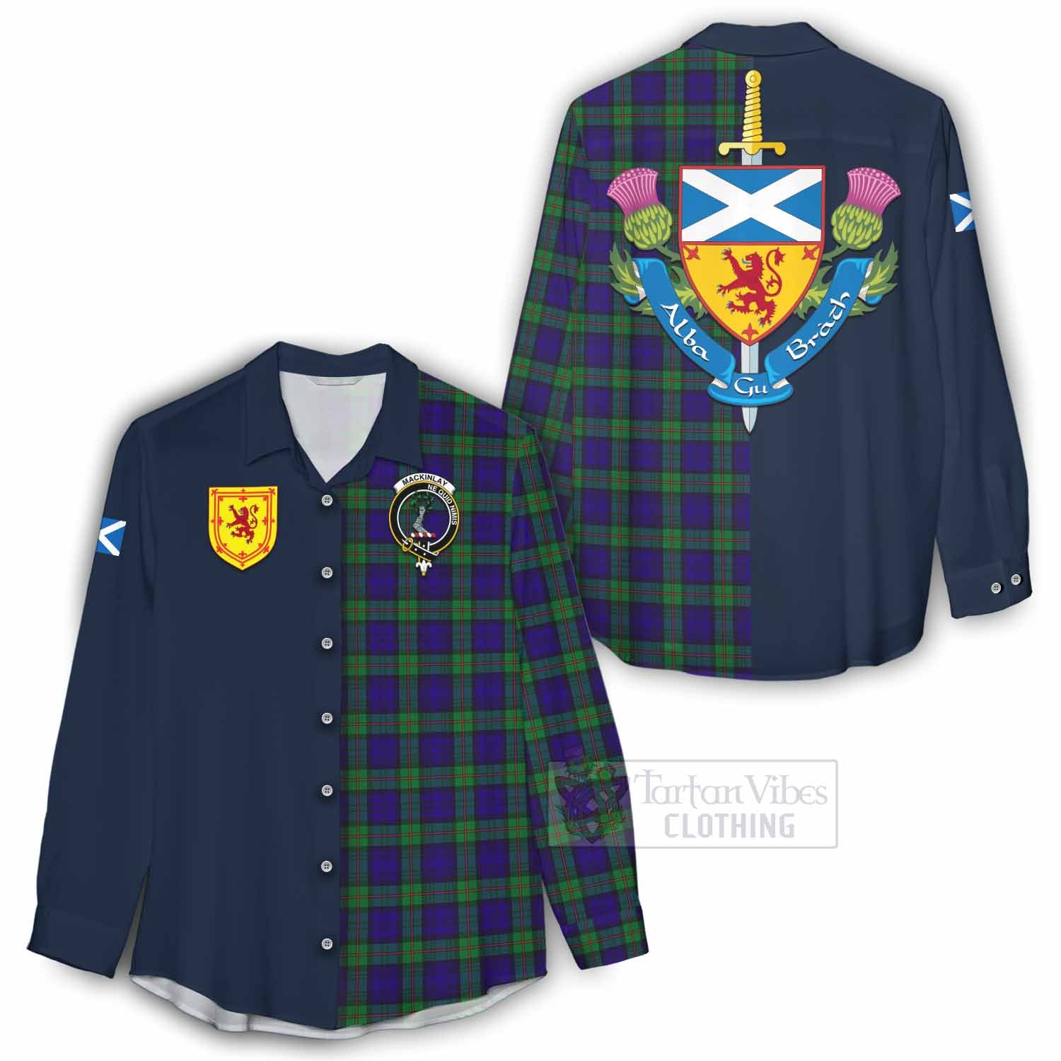 Tartan Vibes Clothing MacKinlay (McKinlay) Tartan Women's Casual Shirt Alba with Scottish Lion Royal Arm Half Style