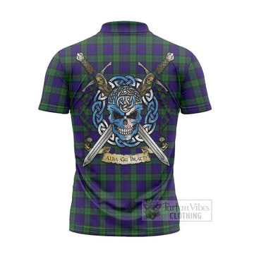 MacKinlay (McKinlay) Tartan Zipper Polo Shirt with Family Crest Celtic Skull Style - Tartan Vibes Clothing