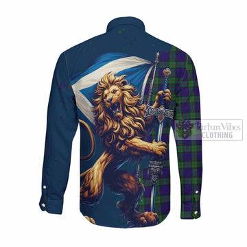 MacKinlay (McKinlay) Tartan Family Crest Long Sleeve Button Shirt with Scottish Majestic Lion Men's Shirt - Tartan Vibes Clothing