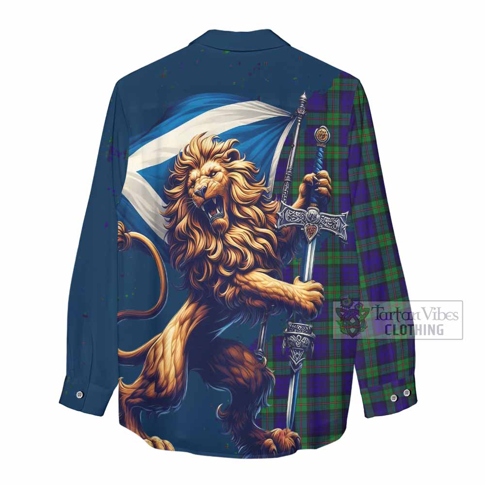 Tartan Vibes Clothing MacKinlay (McKinlay) Tartan Family Crest Women's Casual Shirt with Scottish Majestic Lion