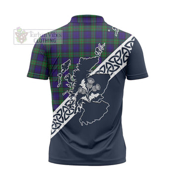 MacKinlay (McKinlay) Tartan Zipper Polo Shirt Featuring Thistle and Scotland Map - Tartanvibesclothing Store