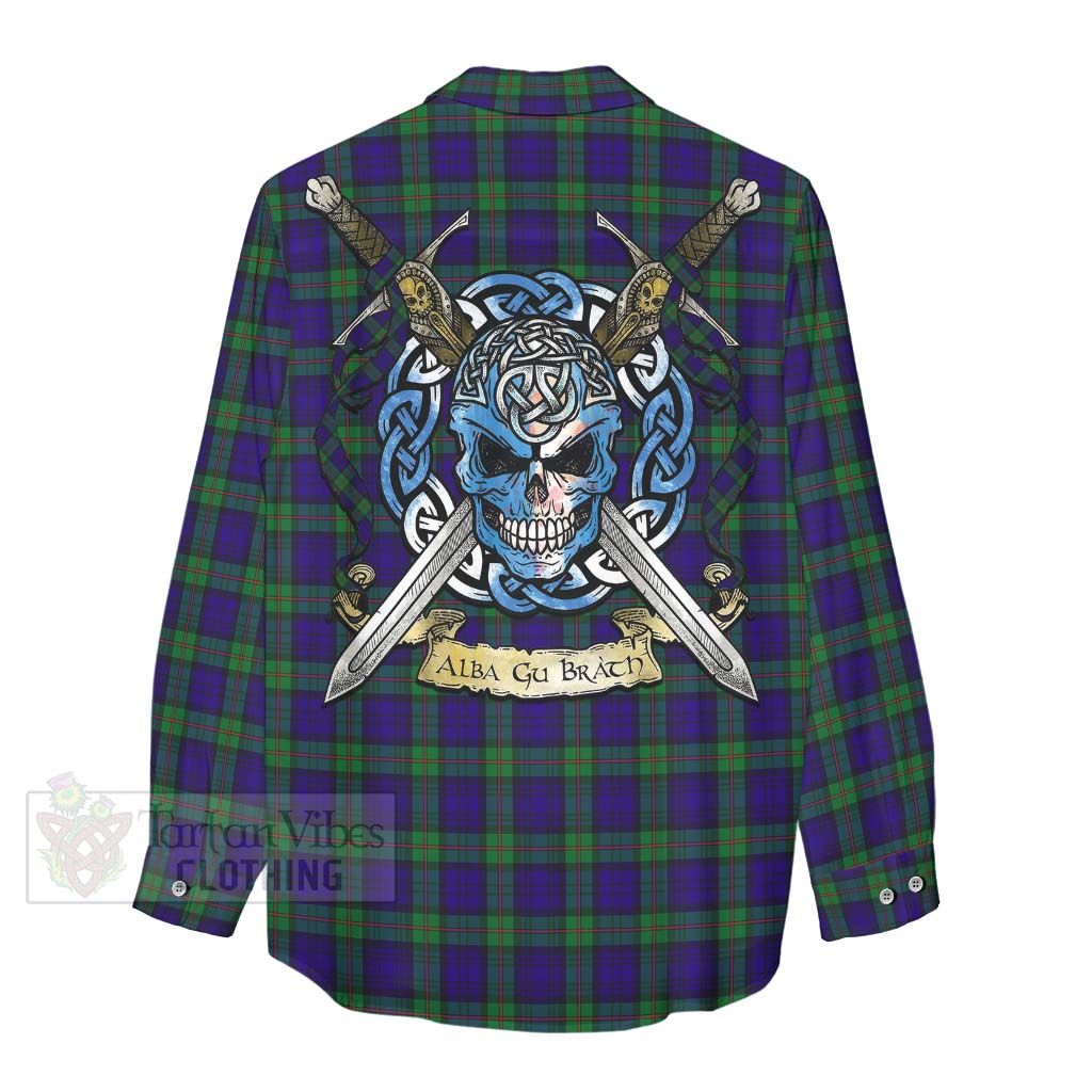 Tartan Vibes Clothing MacKinlay (McKinlay) Tartan Women's Casual Shirt with Family Crest Celtic Skull Style