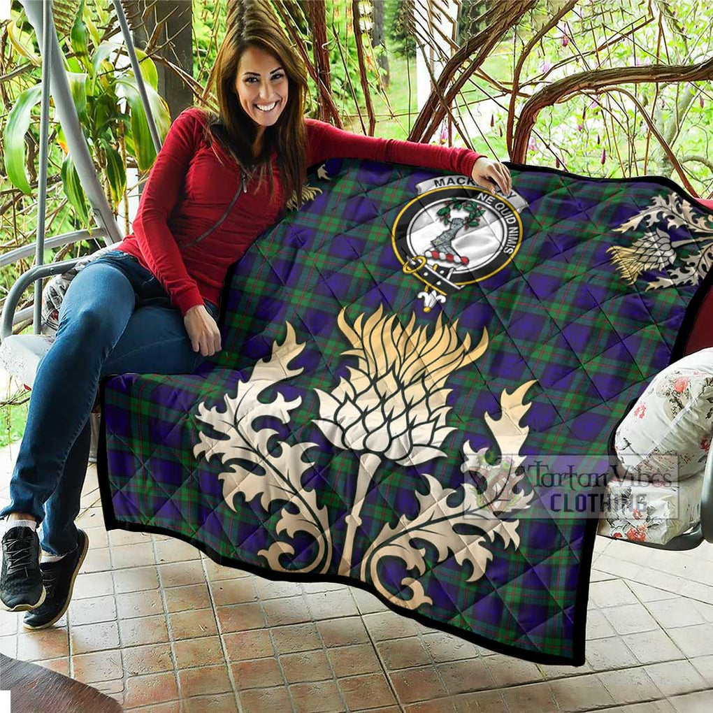 MacKinlay (McKinlay) Tartan Quilt with Family Crest and Golden Thistle Style - Tartan Vibes Clothing