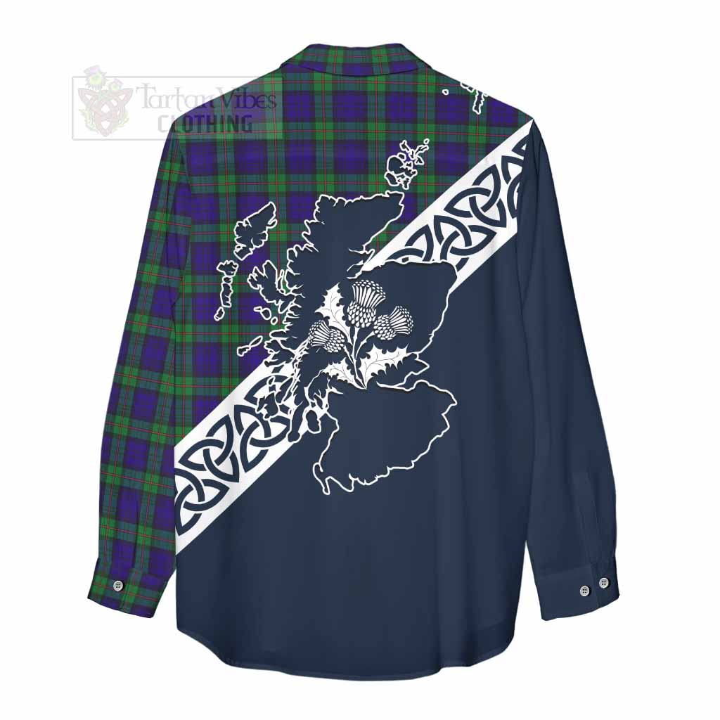 Tartan Vibes Clothing MacKinlay (McKinlay) Tartan Women's Casual Shirt Featuring Thistle and Scotland Map