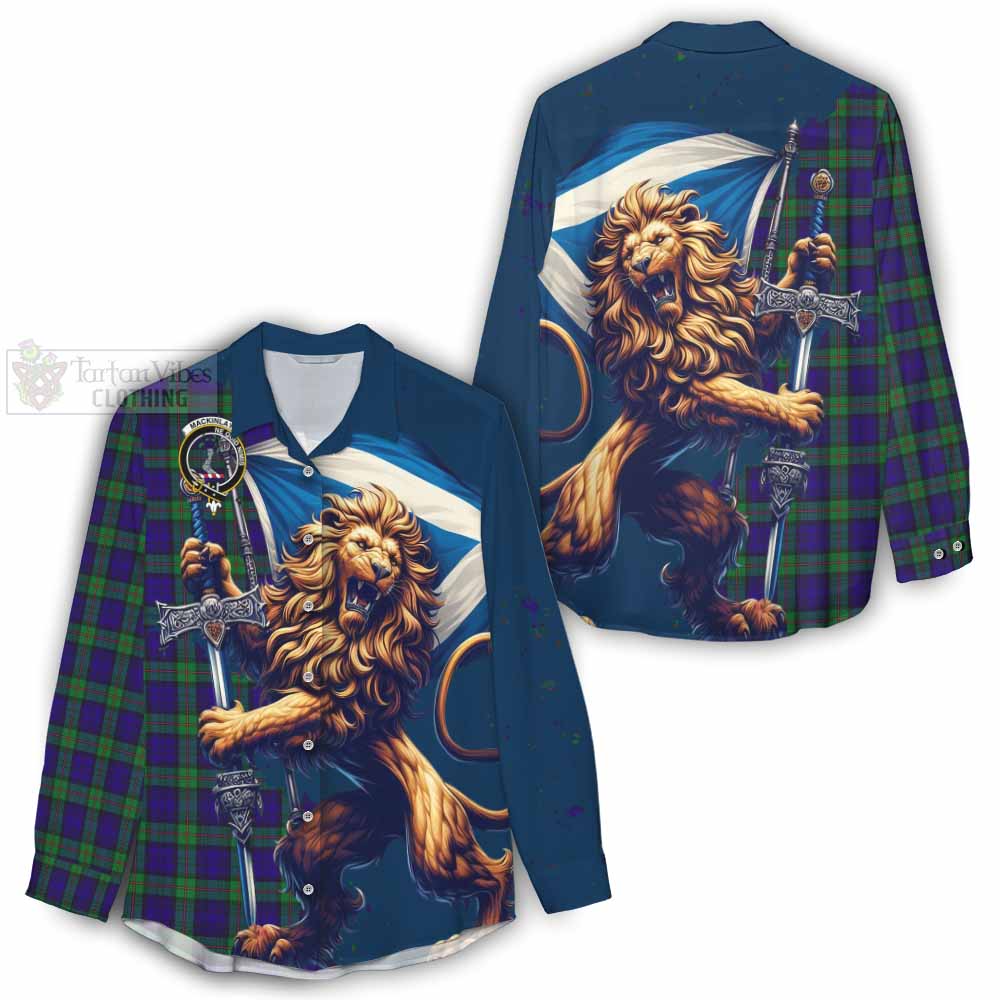 Tartan Vibes Clothing MacKinlay (McKinlay) Tartan Family Crest Women's Casual Shirt with Scottish Majestic Lion