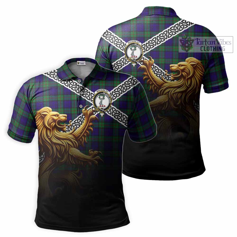 MacKinlay (McKinlay) Crest Tartan Polo Shirt with Golden Lion Emblem Celtic Style - Tartan Vibes Clothing