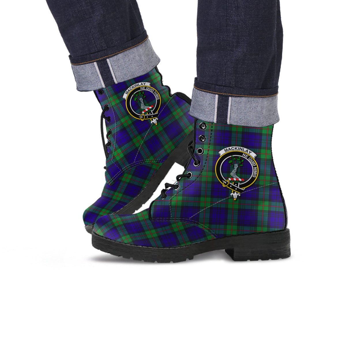MacKinlay (McKinlay) Tartan Leather Boots with Family Crest Men' Boots - Tartan Vibes Clothing