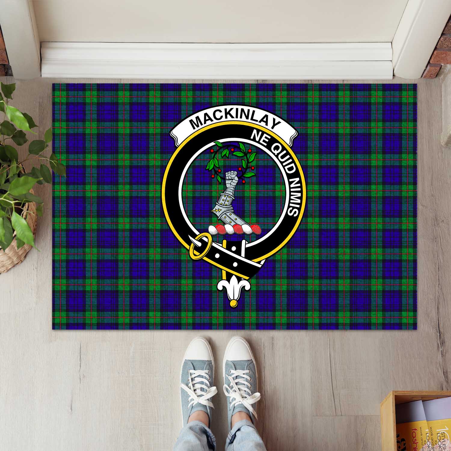 MacKinlay Modern Tartan Door Mat with Family Crest - Tartanvibesclothing