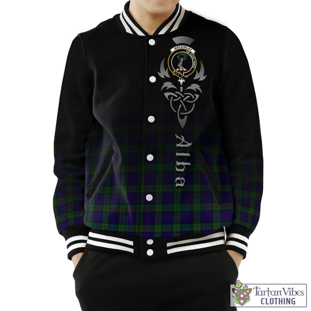 MacKinlay (McKinlay) Tartan Baseball Jacket Featuring Alba Gu Brath Family Crest Celtic Inspired Unisex - Tartan Vibes Clothing