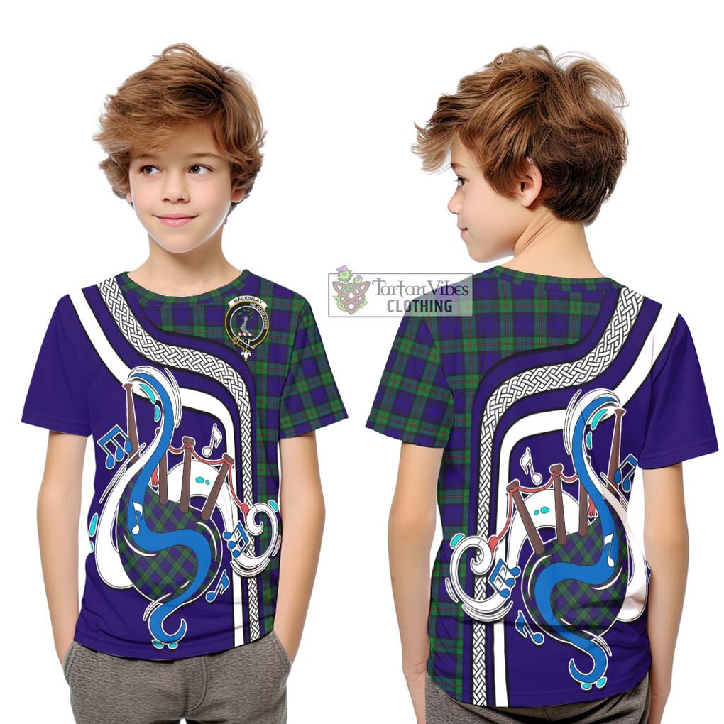 Tartan Vibes Clothing MacKinlay Modern Tartan Kid T-Shirt with Epic Bagpipe Style