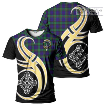 MacKinlay (McKinlay) Tartan T-Shirt with Family Crest and Celtic Symbol Style