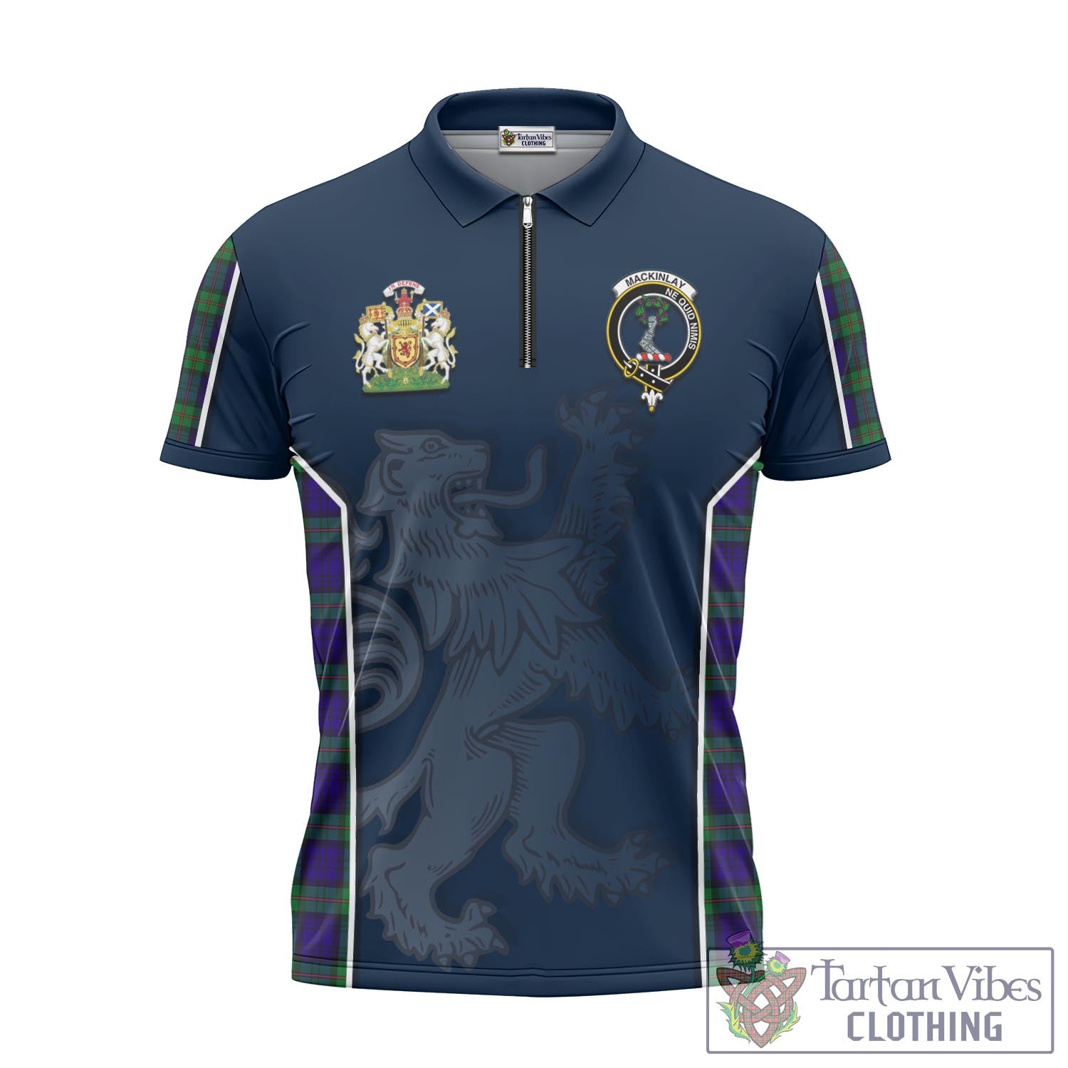 Tartan Vibes Clothing MacKinlay Modern Tartan Zipper Polo Shirt with Family Crest and Lion Rampant Vibes Sport Style