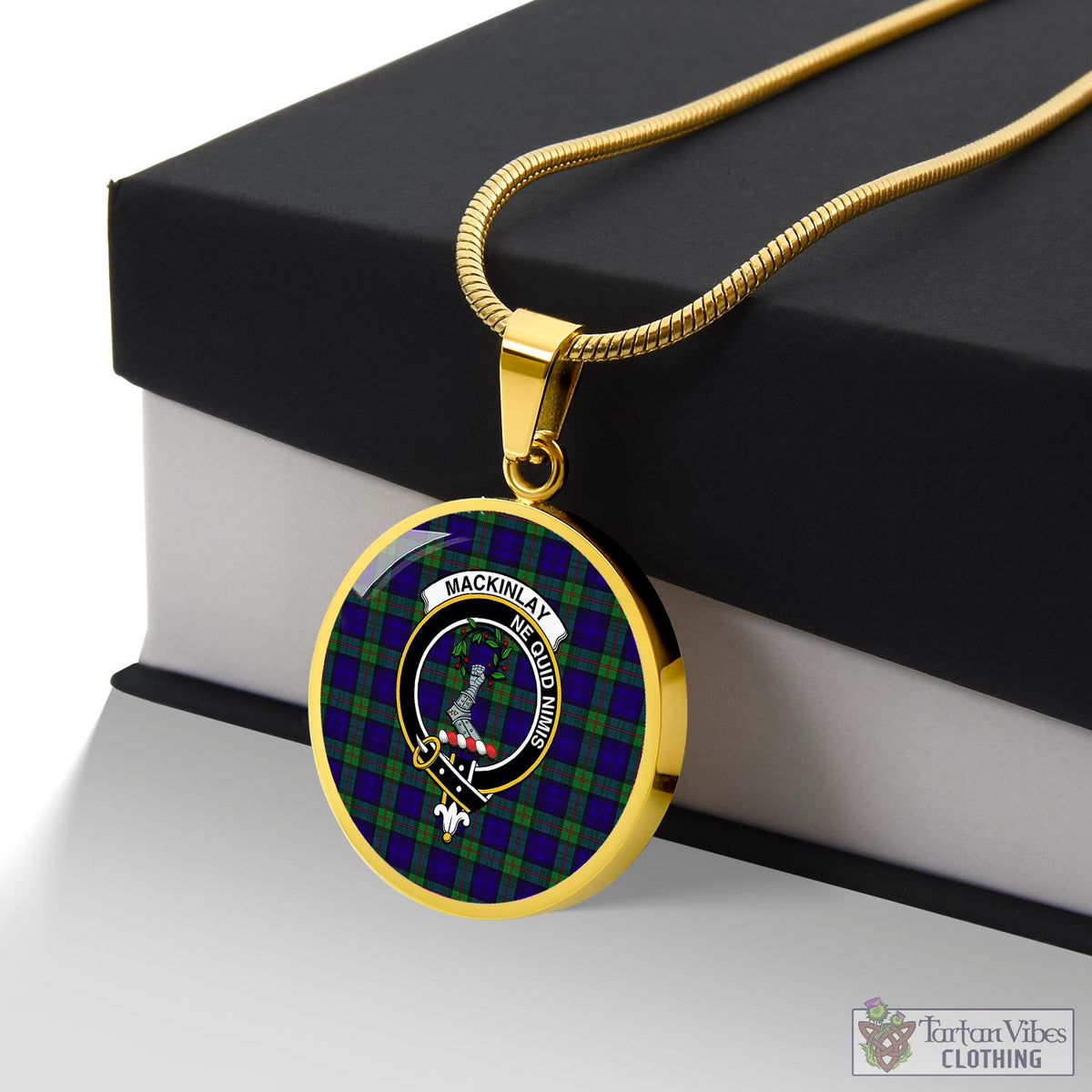 MacKinlay (McKinlay) Tartan Circle Necklace with Family Crest Luxury Necklace (Gold) No - Tartan Vibes Clothing