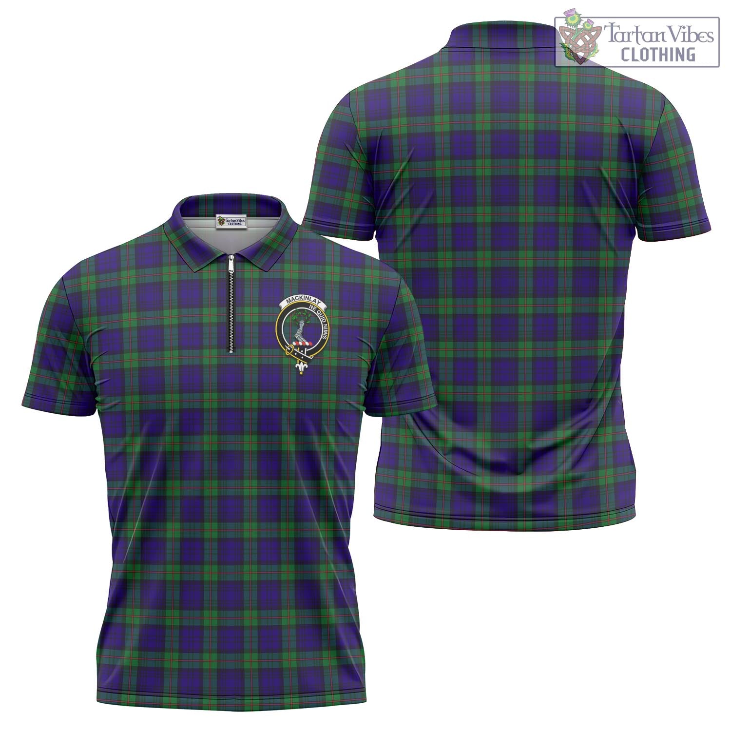 Tartan Vibes Clothing MacKinlay Modern Tartan Zipper Polo Shirt with Family Crest