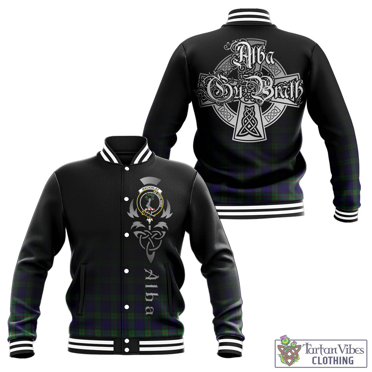 MacKinlay (McKinlay) Tartan Baseball Jacket Featuring Alba Gu Brath Family Crest Celtic Inspired - Tartan Vibes Clothing