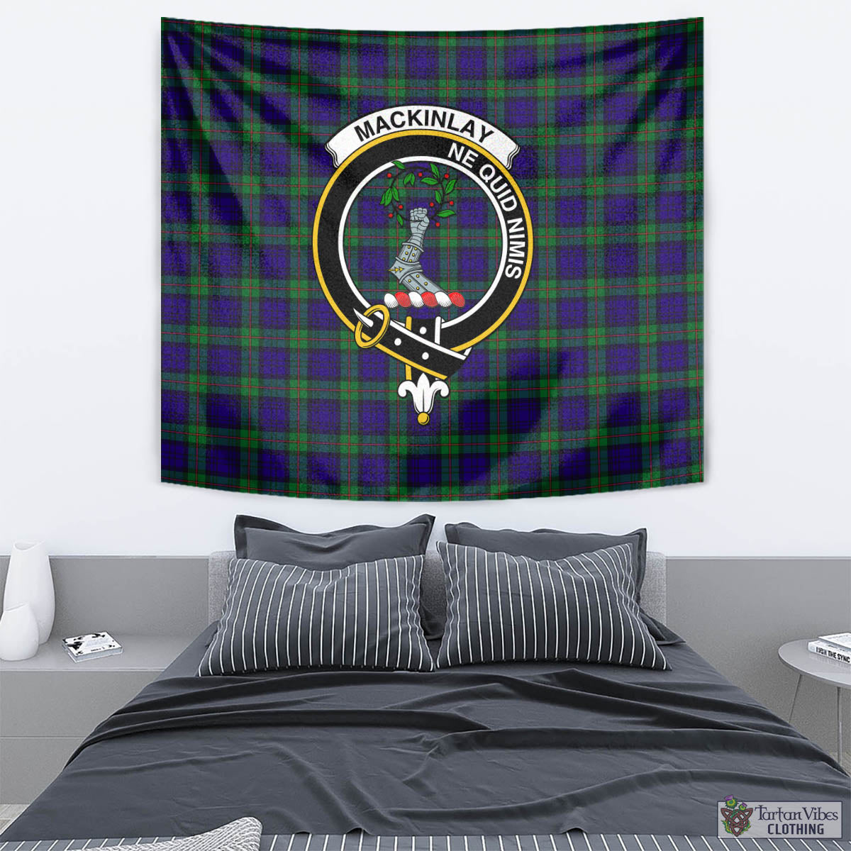 Tartan Vibes Clothing MacKinlay Modern Tartan Tapestry Wall Hanging and Home Decor for Room with Family Crest