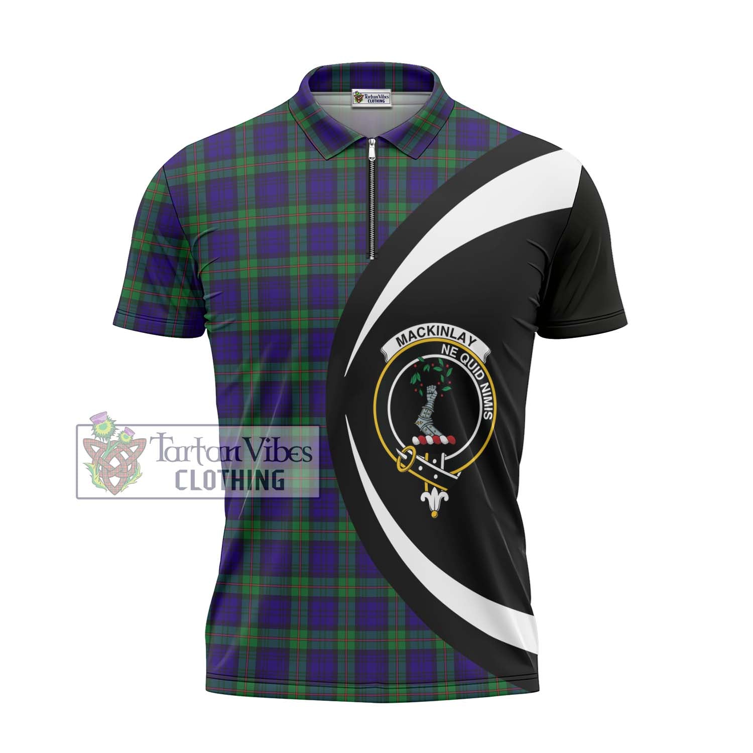 Tartan Vibes Clothing MacKinlay Modern Tartan Zipper Polo Shirt with Family Crest Circle Style