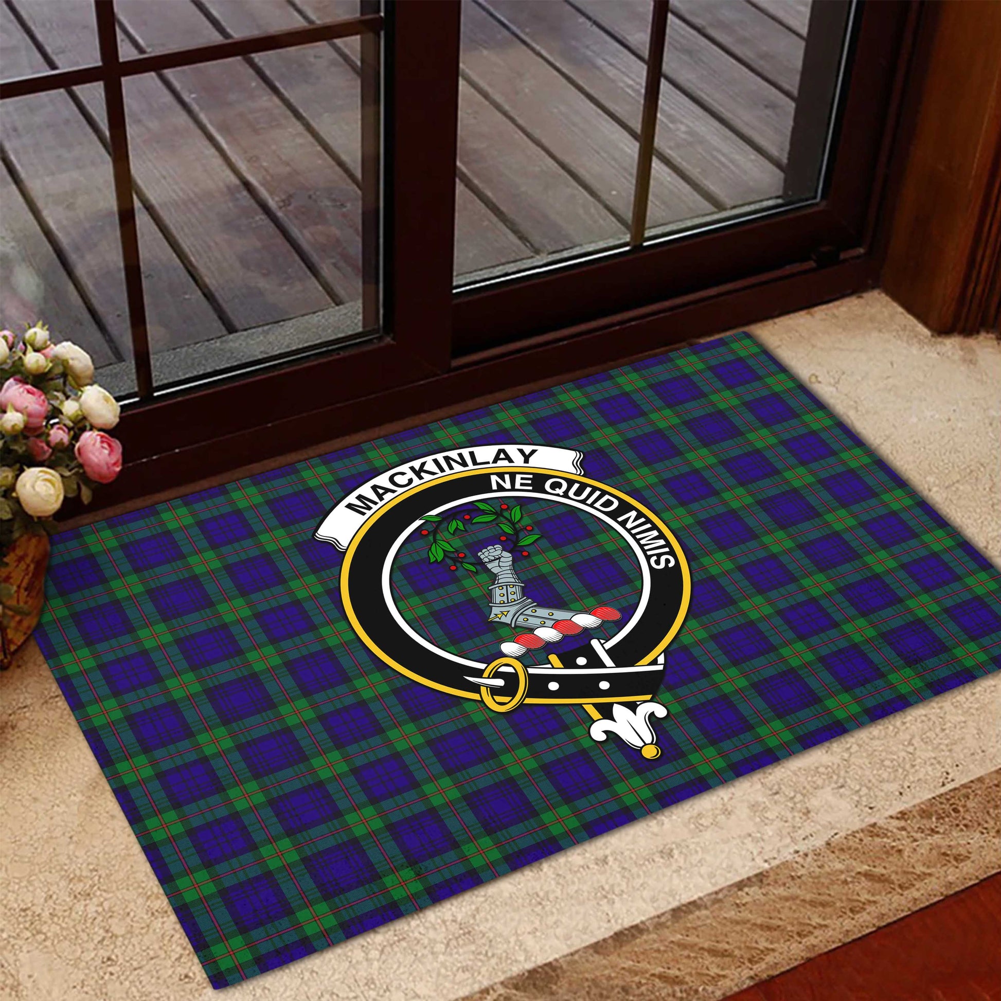 MacKinlay Modern Tartan Door Mat with Family Crest - Tartanvibesclothing