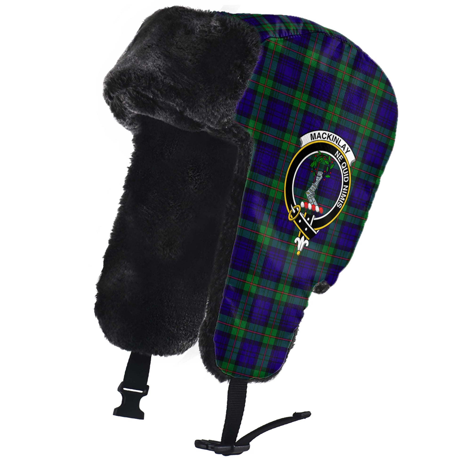 MacKinlay Modern Tartan Winter Trapper Hat with Family Crest - Tartanvibesclothing