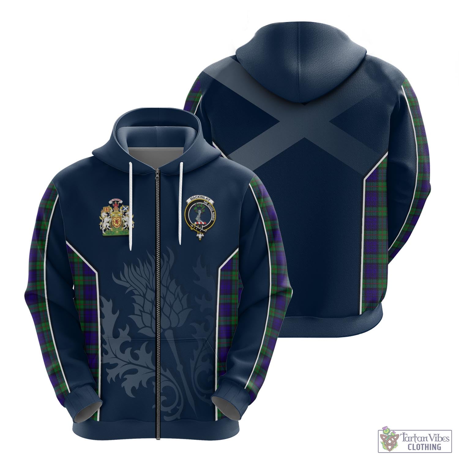 Tartan Vibes Clothing MacKinlay Modern Tartan Hoodie with Family Crest and Scottish Thistle Vibes Sport Style