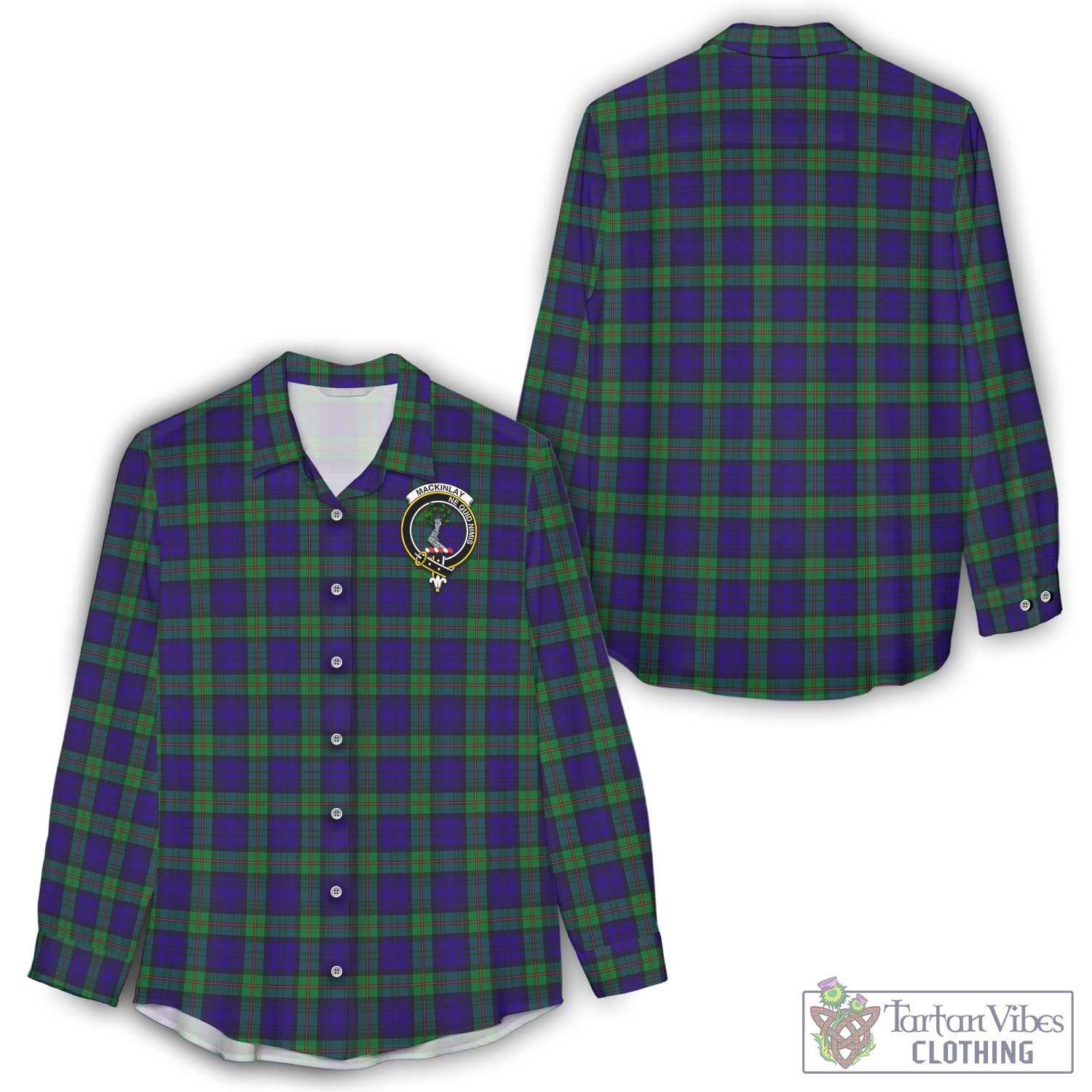 Tartan Vibes Clothing MacKinlay Modern Tartan Womens Casual Shirt with Family Crest