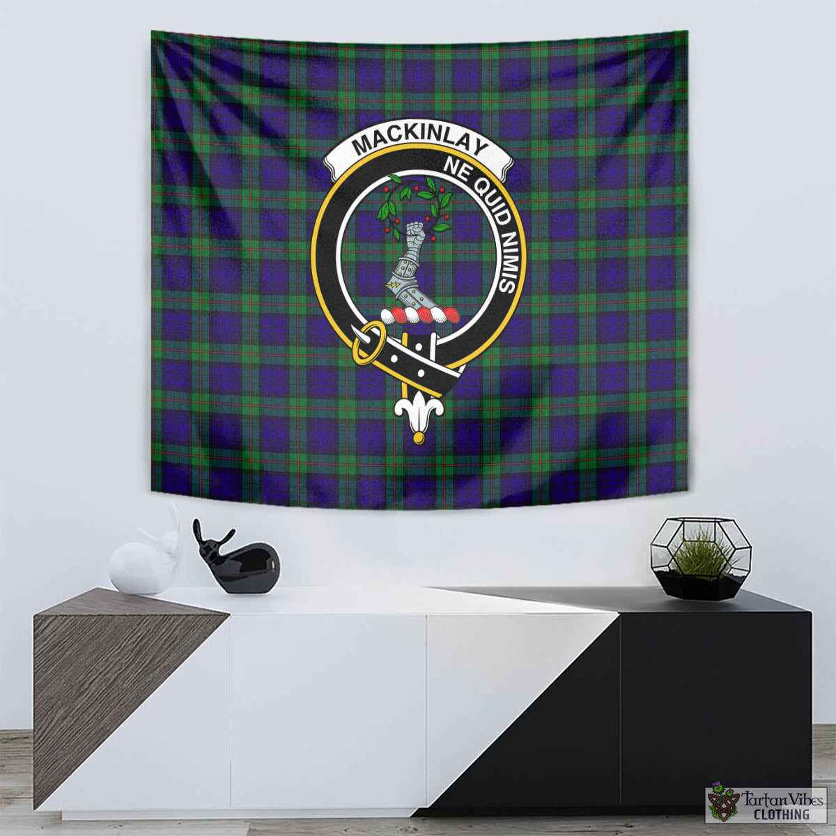 Tartan Vibes Clothing MacKinlay Modern Tartan Tapestry Wall Hanging and Home Decor for Room with Family Crest