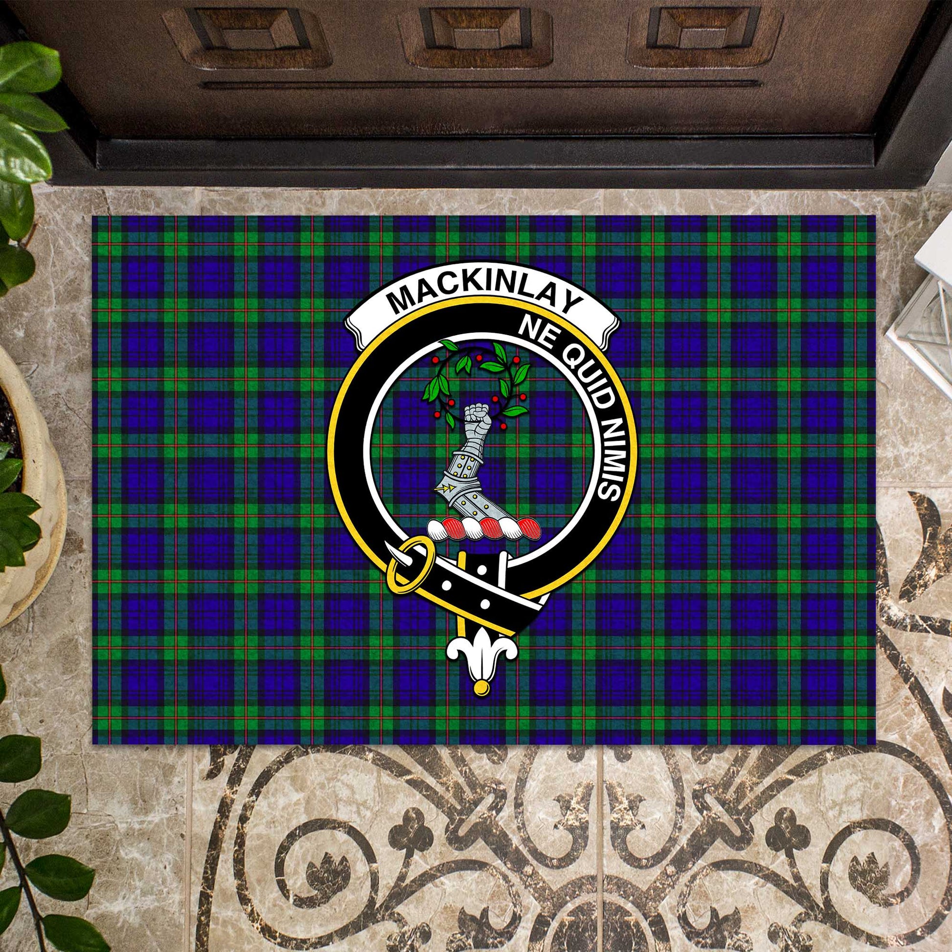 MacKinlay Modern Tartan Door Mat with Family Crest - Tartanvibesclothing