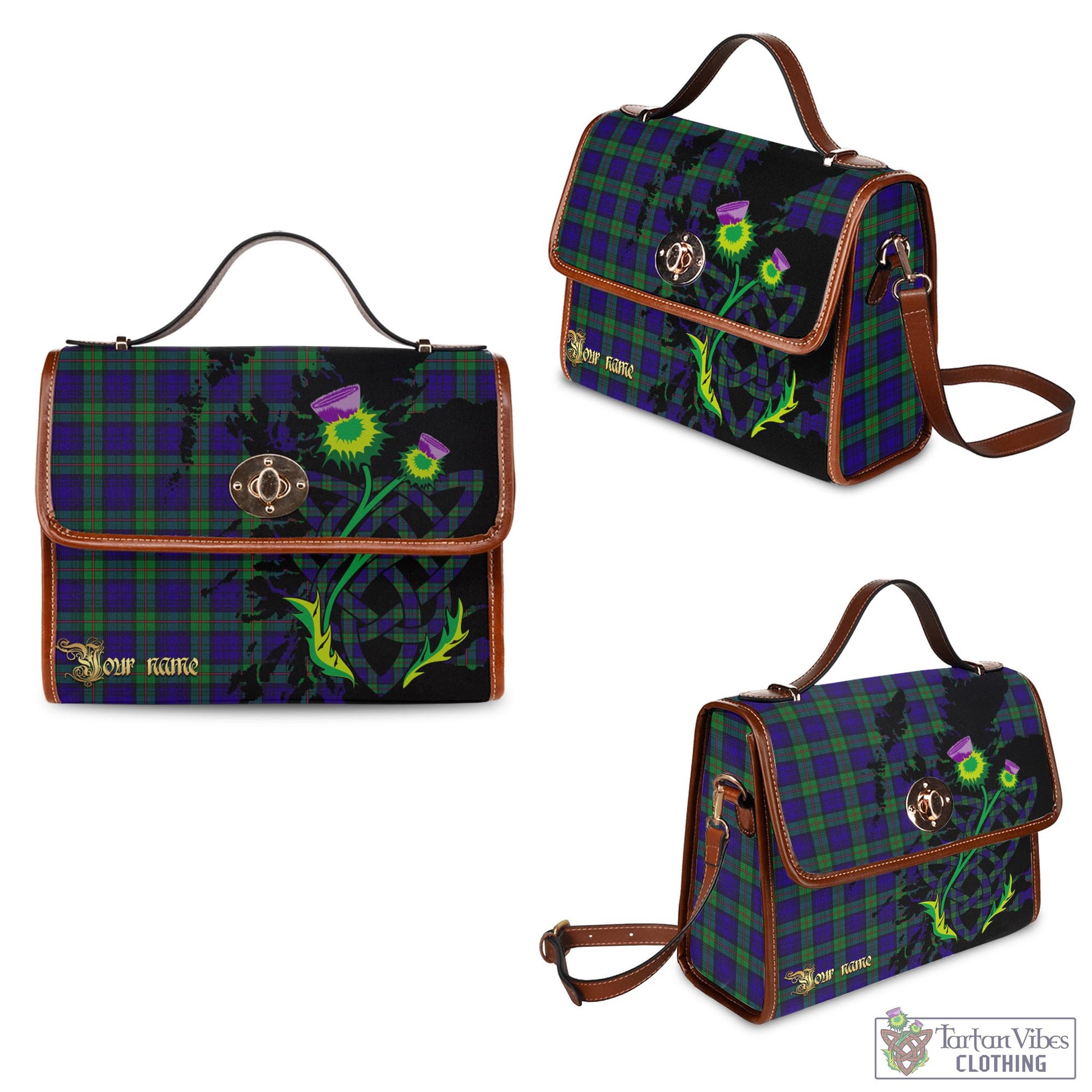 Tartan Vibes Clothing MacKinlay Modern Tartan Waterproof Canvas Bag with Scotland Map and Thistle Celtic Accents